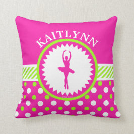 Mit Monogramm Tänzer rosa und grüne Polka-Punkte Kissen