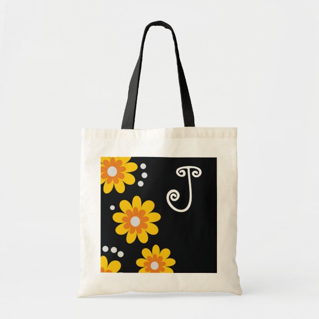Mit Monogramm Taschentaschen:: Gelbe Blumen Tragetasche (Vorne)