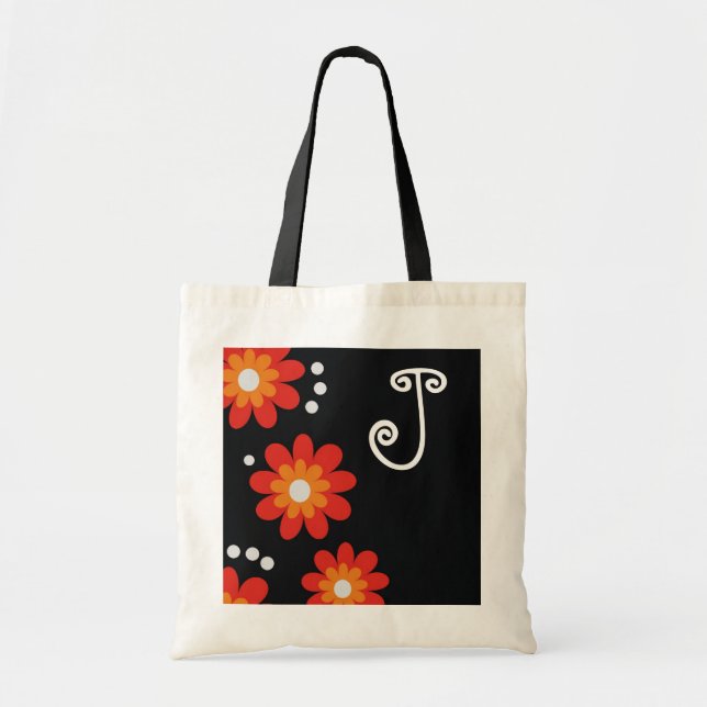 Mit Monogramm Taschentaschen:: Rote Blumen Tragetasche (Vorne)