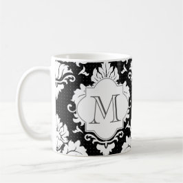 Mit Monogramm Tasse für Schwarz-Weiß-Damast