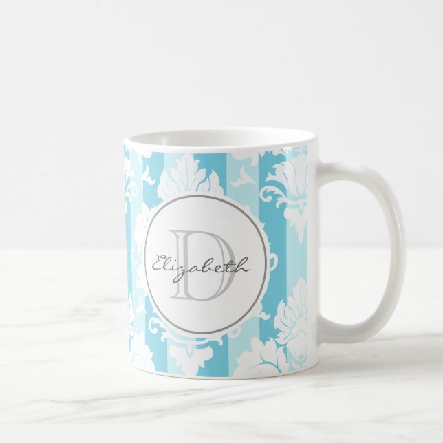 Mit Monogramm Tasse mit blauem Streifen (Rechts)