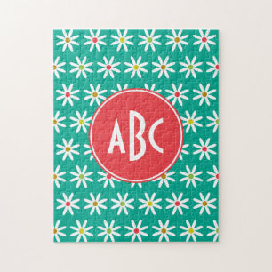 Mit Monogramm Teal Gänseblümchen Punkte