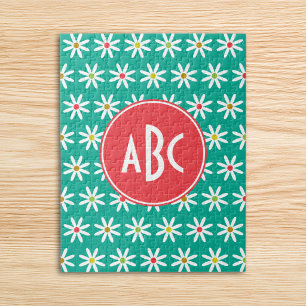 Mit Monogramm Teal Gänseblümchen Punkte