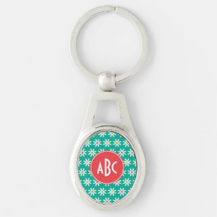 Mit Monogramm Teal Gänseblümchen Punkte Schlüsselanhänger