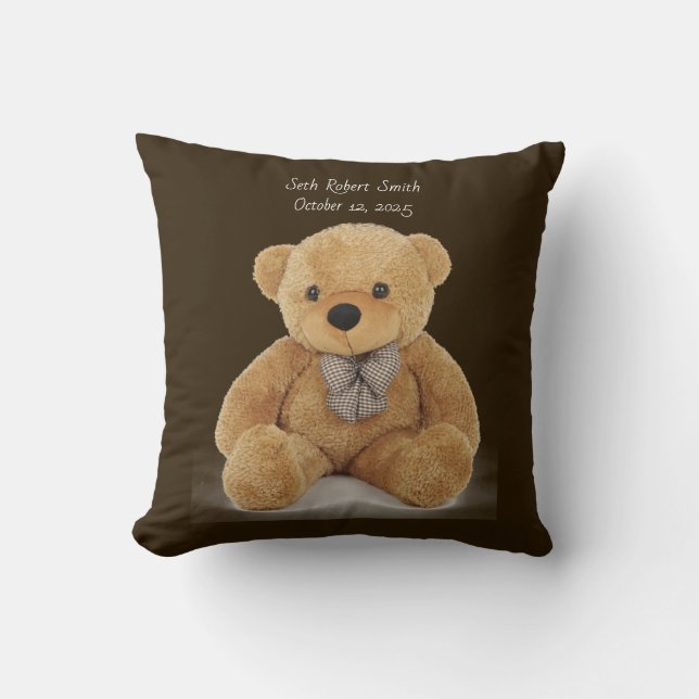 Mit Monogramm Teddybär reversibel werfen Kissen (Vorderseite)
