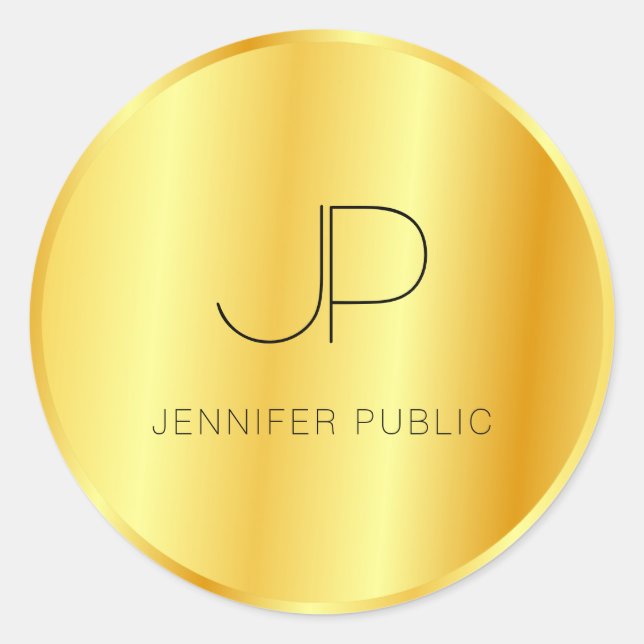Mit Monogramm Template Trendy Imitate Gold Look Runder Aufkleber (Vorderseite)