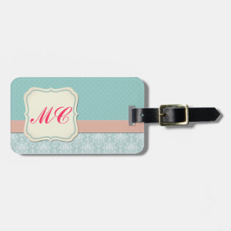 Mit Monogramm Tiffany Blue - Rosa Damaskus Gepäckanhänger