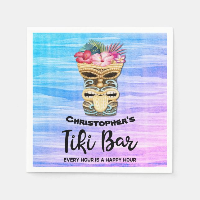 Mit Monogramm Tiki Bar Party Napkins Serviette (Vorderseite)