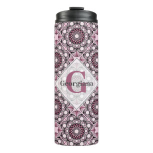 Mit Monogramm Tile Dusky Rose Cherry Blossom Manda Thermosbecher