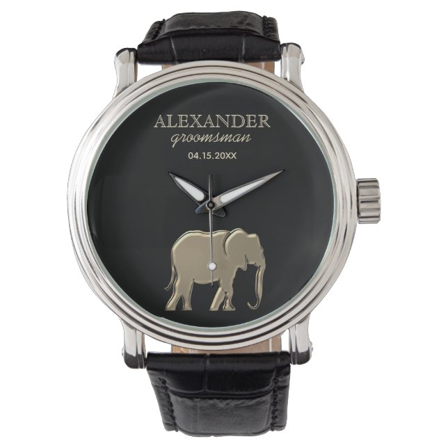 Mit Monogramm Trauzeuge aus Schwarz und Gold Armbanduhr (Vorderseite)