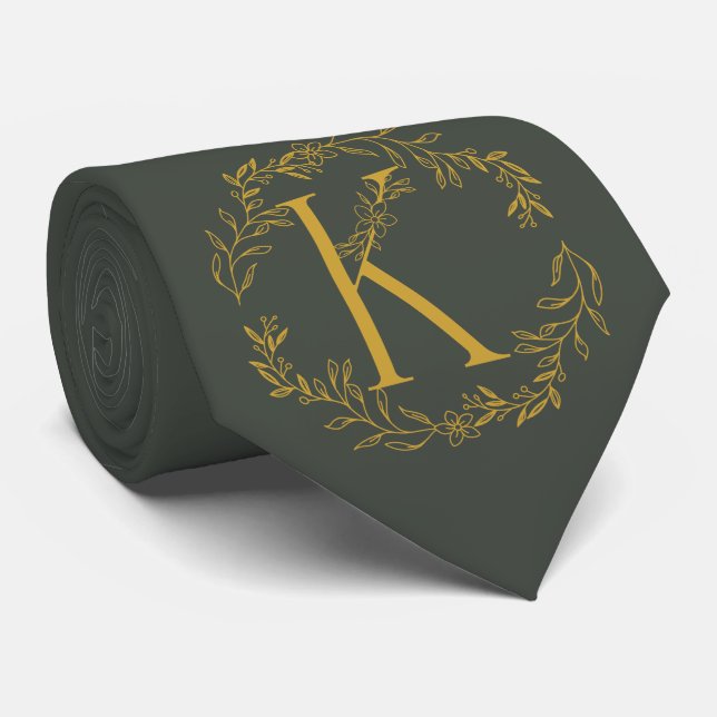 Mit Monogramm Trauzeugen für Schwarz-Oliven Krawatte (Gerollt)