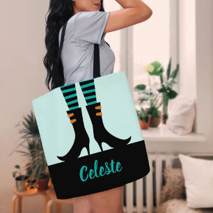 Mit Monogramm Trick oder Trete mit Hexenstiefeln Tasche