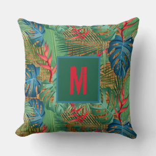 Mit Monogramm Tropenflora auf Wicker Print Kissen