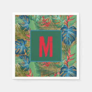 Mit Monogramm Tropenflora auf Wicker Print Serviette