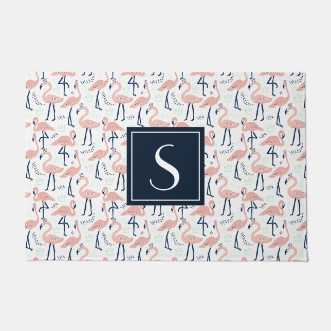 Mit Monogramm Tropenrosa Flamingo Muster Mouse Fußmatte (Vorderseite)