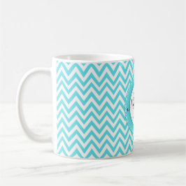 Mit Monogramm Türkis-Blau-Zickzack mit Kaffeetasse