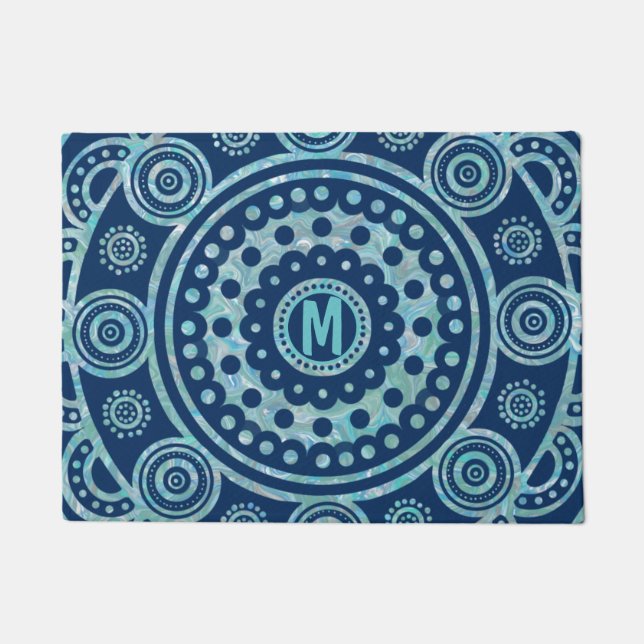 Mit Monogramm Türkis Mandala Door Mat Fußmatte (Vorderseite)