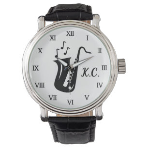 Mit Monogramm Uhrgeschenk für Saxophonespieler Armbanduhr