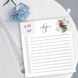 Mit Monogramm, um Magenta Wasserfarbenflora aufzul Notizblock