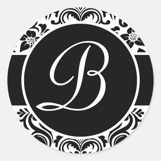 Mit Monogramm Umschlag Aufkleber aus Schwarz und W (Vorderseite)