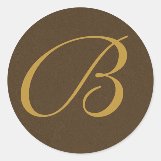 mit Monogramm Umschlag Aufkleber in Braun und Gold (Vorderseite)