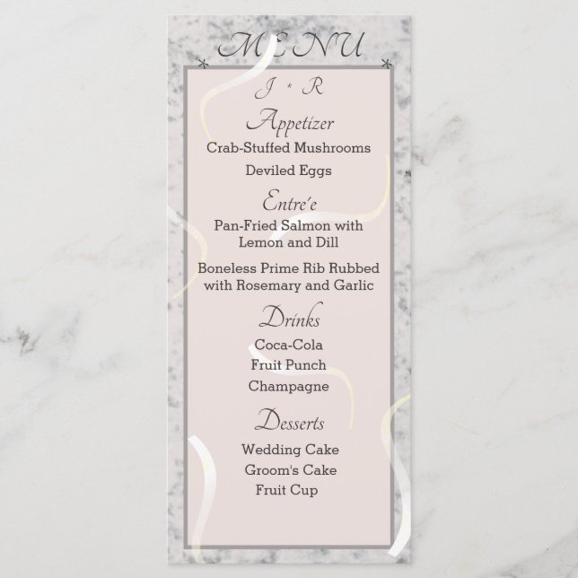 Mit Monogramm Umschließkarte aus Peach und Graumar Menükarte (Vorderseite)
