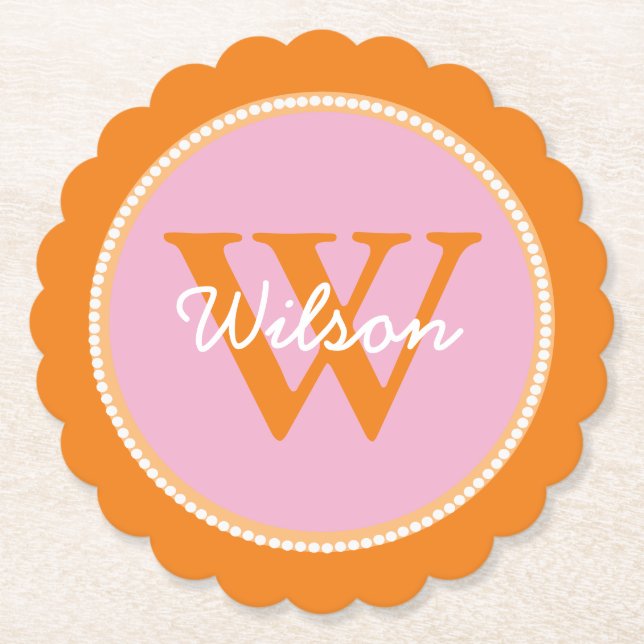 Mit Monogramm Untersetzer aus rosa und orange (Vorderseite)