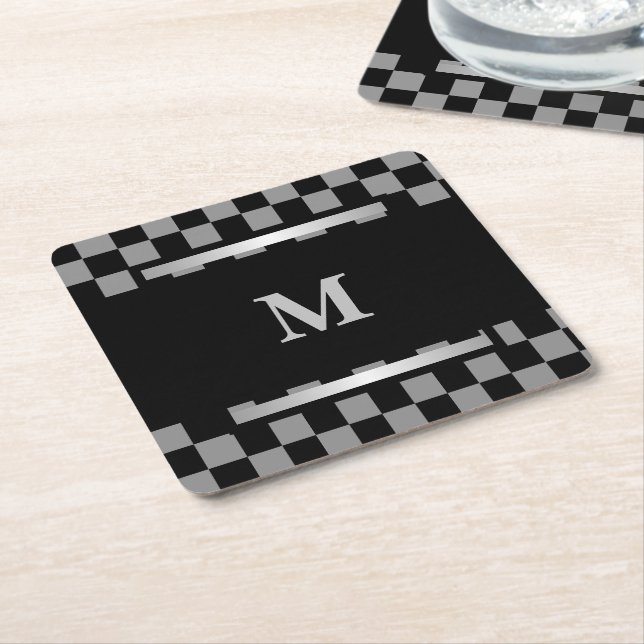 Mit Monogramm Untersetzer für schwarz kariertes Pa (angewinkelt)