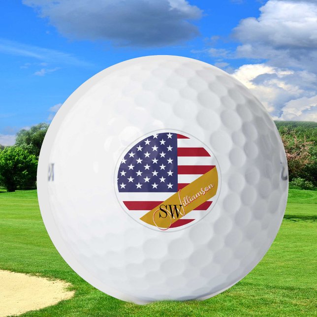 Mit Monogramm USA Golf & American Flag / Golden Golfball (Von Creator hochgeladen)