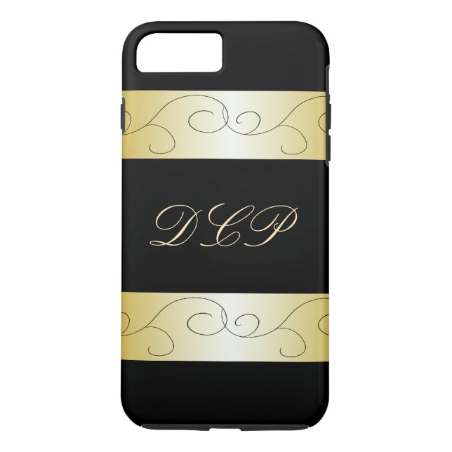 Mit Monogramm verziertes schwarzes Gold Trendy Case-Mate iPhone Hülle (Rückseite)