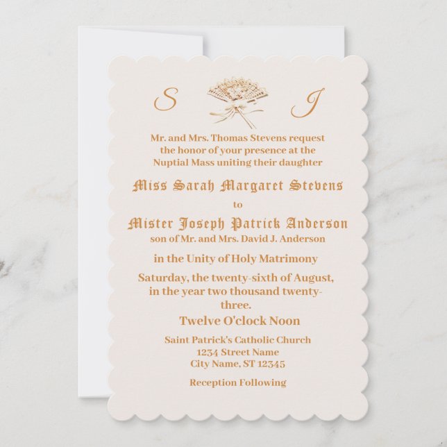 Mit Monogramm Viktorianischer Lüfter Einladung (Vorderseite)