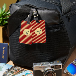 Mit Monogramm Vintage Goldene Streifen auf Rot Gepäckanhänger