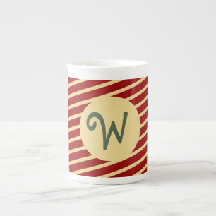 Mit Monogramm Vintage Goldene Streifen auf Rot Prozellantasse