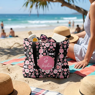 Mit Monogramm Vintage rosa Blume Tasche