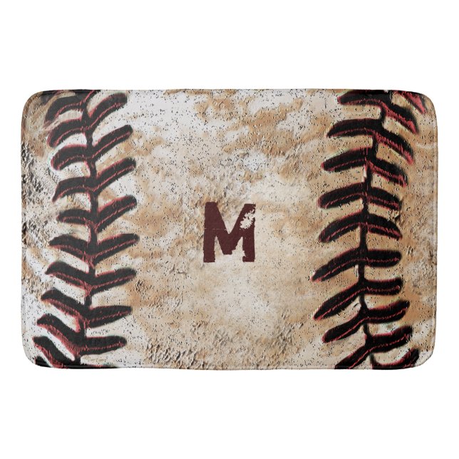 Mit Monogramm Vintager Baseball-Badeanzug für die  Badematte (Vorderseite)