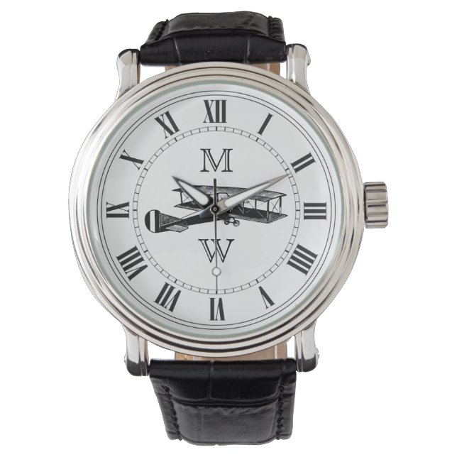 Mit Monogramm Vintages Flugzeug Armbanduhr (Vorderseite)