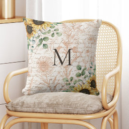 Mit Monogramm Vintages Sonnenblumendekoupage Kissen
