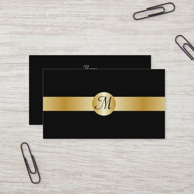 Mit Monogramm Visitenkarte für Schwarz und Gold (Vorderseite/Rückseite Beispiel)