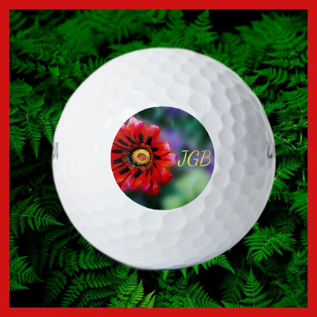 Mit Monogramm Vivid Red Blume Gazania Floral Golfball (Von Creator hochgeladen)