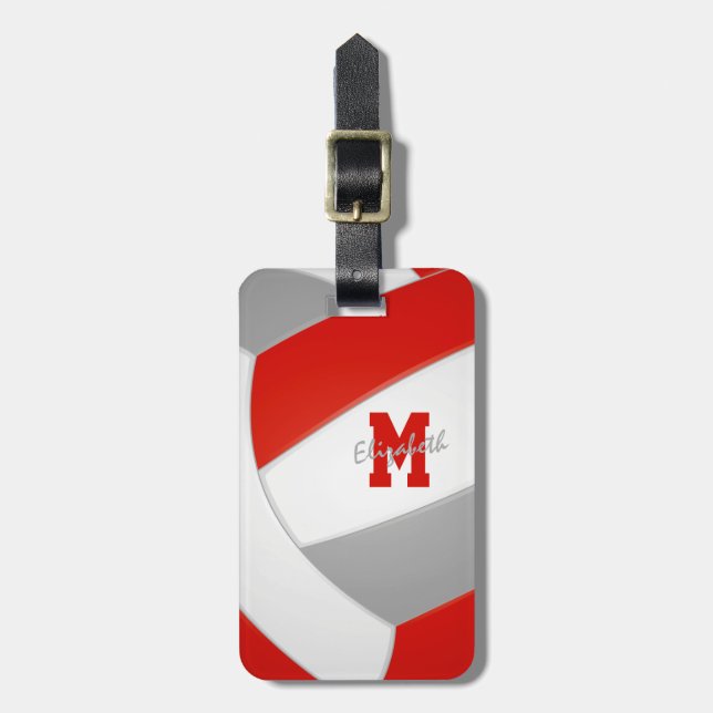 mit Monogramm Volleyballfarben in Grautönen Gepäckanhänger (Vorderseite vertikal)