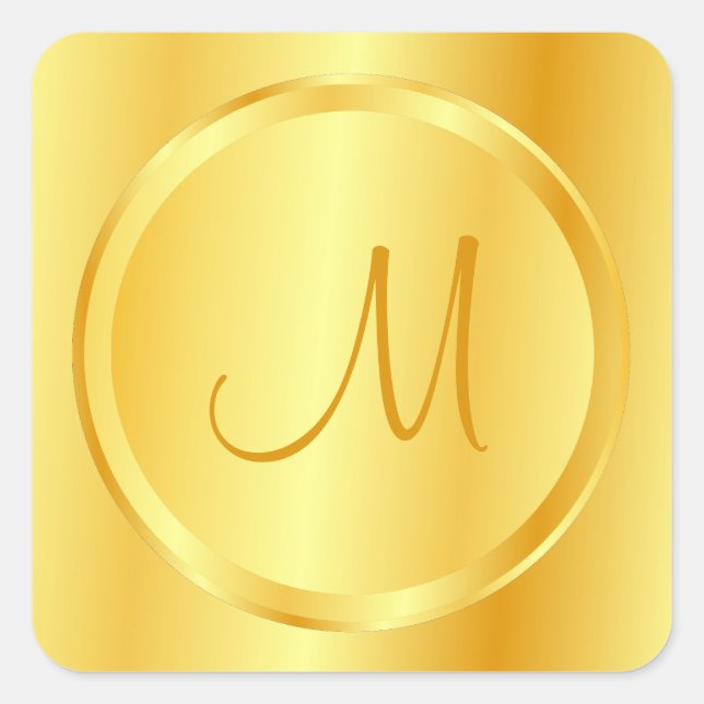 Mit Monogramm Vorlage Elegante Imitate Gold Modern Quadratischer Aufkleber (Vorderseite)
