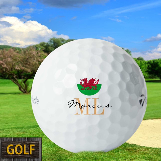 Mit Monogramm walisische Flagge / Wales / Cymru Go Golfball (Von Creator hochgeladen)