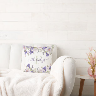 Mit Monogramm Wasserfarbe Iris Lavendel Pillow Kissen