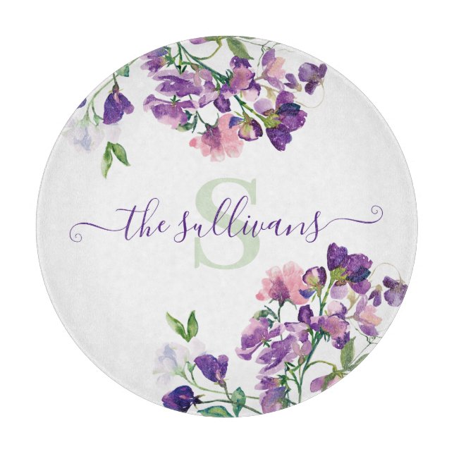 Mit Monogramm Wasserfarbe Süßholz-Zuschnitt Schneidebrett (Vorderseite)