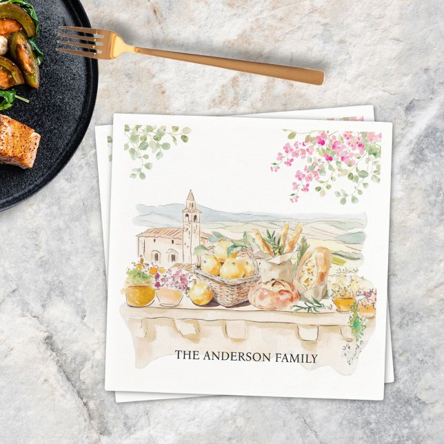 Mit Monogramm Wasserfarbe Toskana Italien Serviette (In situ)