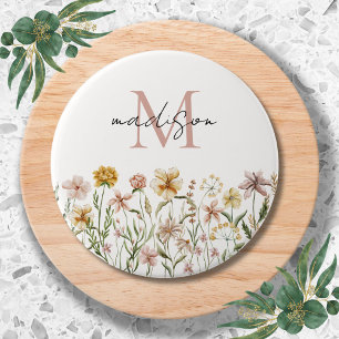 Mit Monogramm Wasserfarbe Wildblume Wiese Button