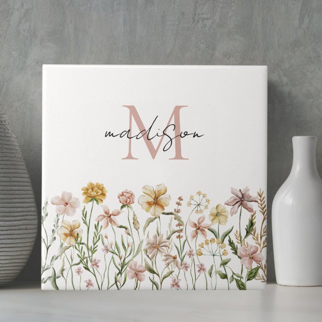 Mit Monogramm Wasserfarbe Wildblume Wiese Fliese (In situ)