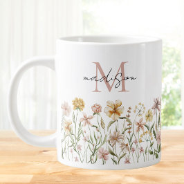 Mit Monogramm Wasserfarbe Wildblume Wiese Jumbo-Tasse