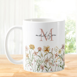 Mit Monogramm Wasserfarbe Wildblume Wiese Kaffeetasse