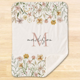 Mit Monogramm Wasserfarbe Wildblume Wiese Sherpadecke